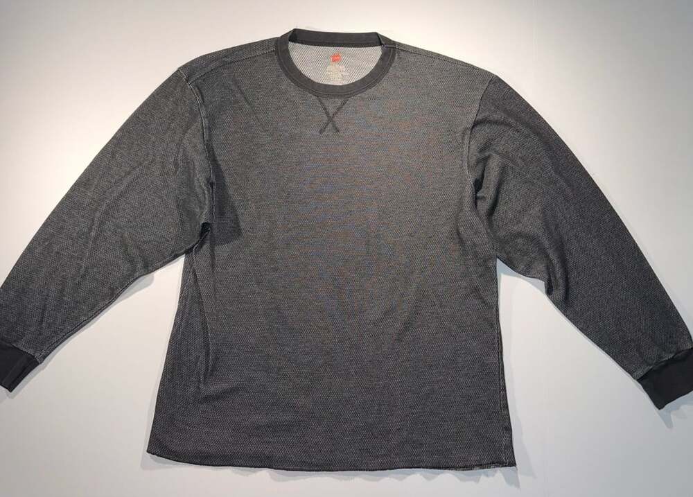 Hanes Thermal Waffle Knit Long Sleeve Crewneck Shirt Gray